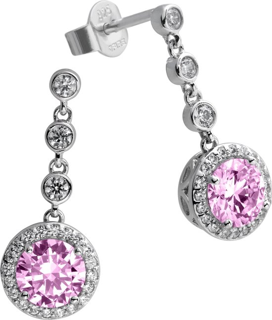 Diamonfire - Zilveren oorhangers Fancy Colors - Zirkonia - Roze - Rond - Entourage
